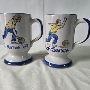 Louisville Stoneware Bowling Mugs Set of 2 High Series 84 Blue Gray Pottery Mug